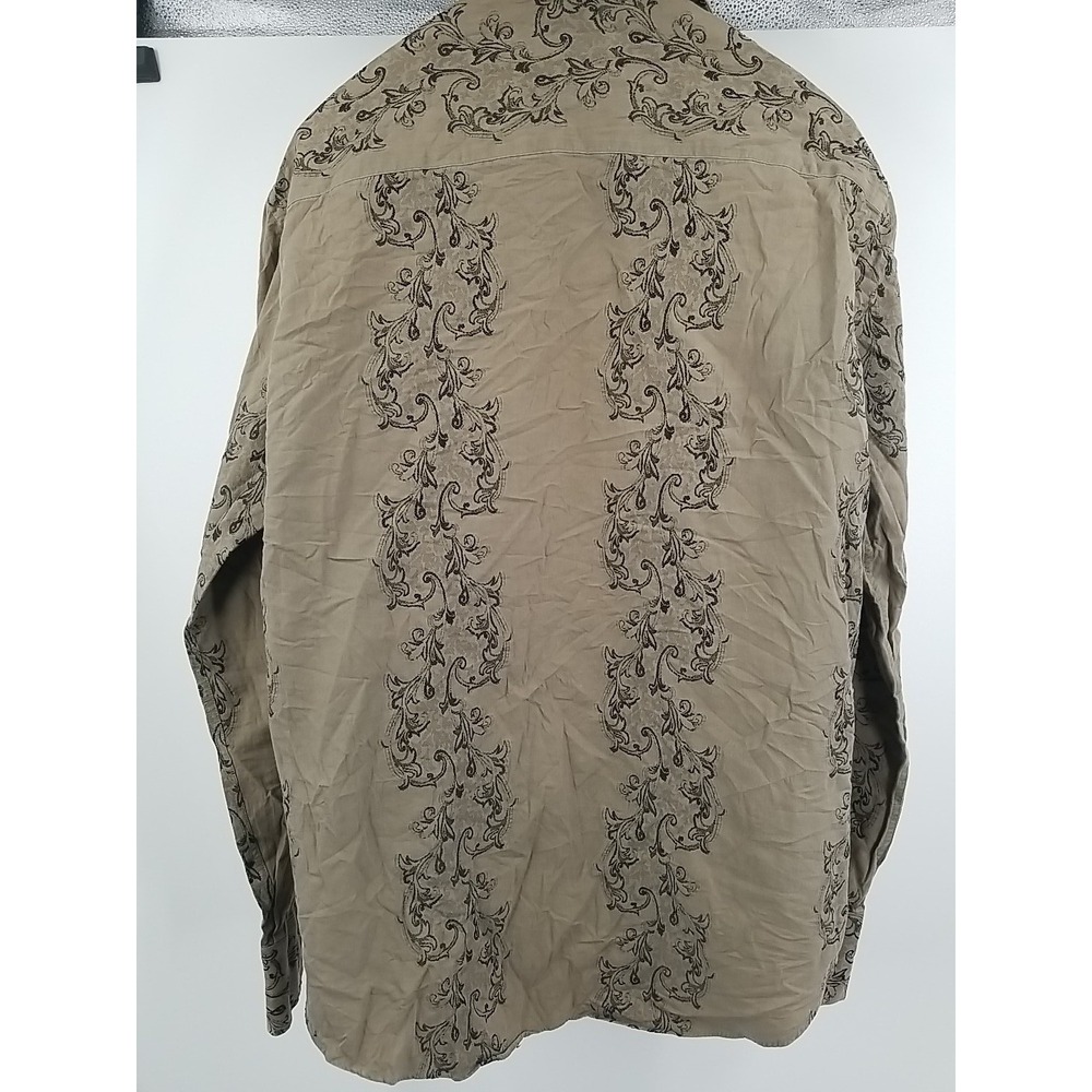 Andrea Palombini Mens XL Button Up Long Sleeve Shirt Brown Scroll Italy - Picture 5 of 8